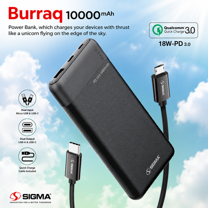 Sigma Burraq SC-10 10000mAh Power Bank – PD 3.0 & Quick Charge 3.0